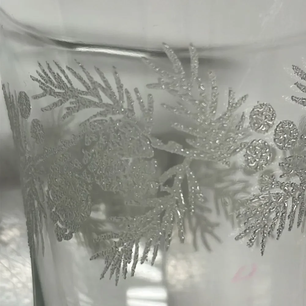 Metal Vintage Candlestick Holder Glass Etched Votive with Christmas Floral Ring